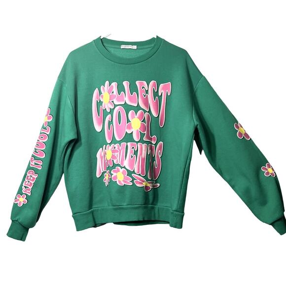 Stradivarius Green Long Sleeve Pullover Sweatshirt Womens Size M Crewneck - Picture 1 of 10